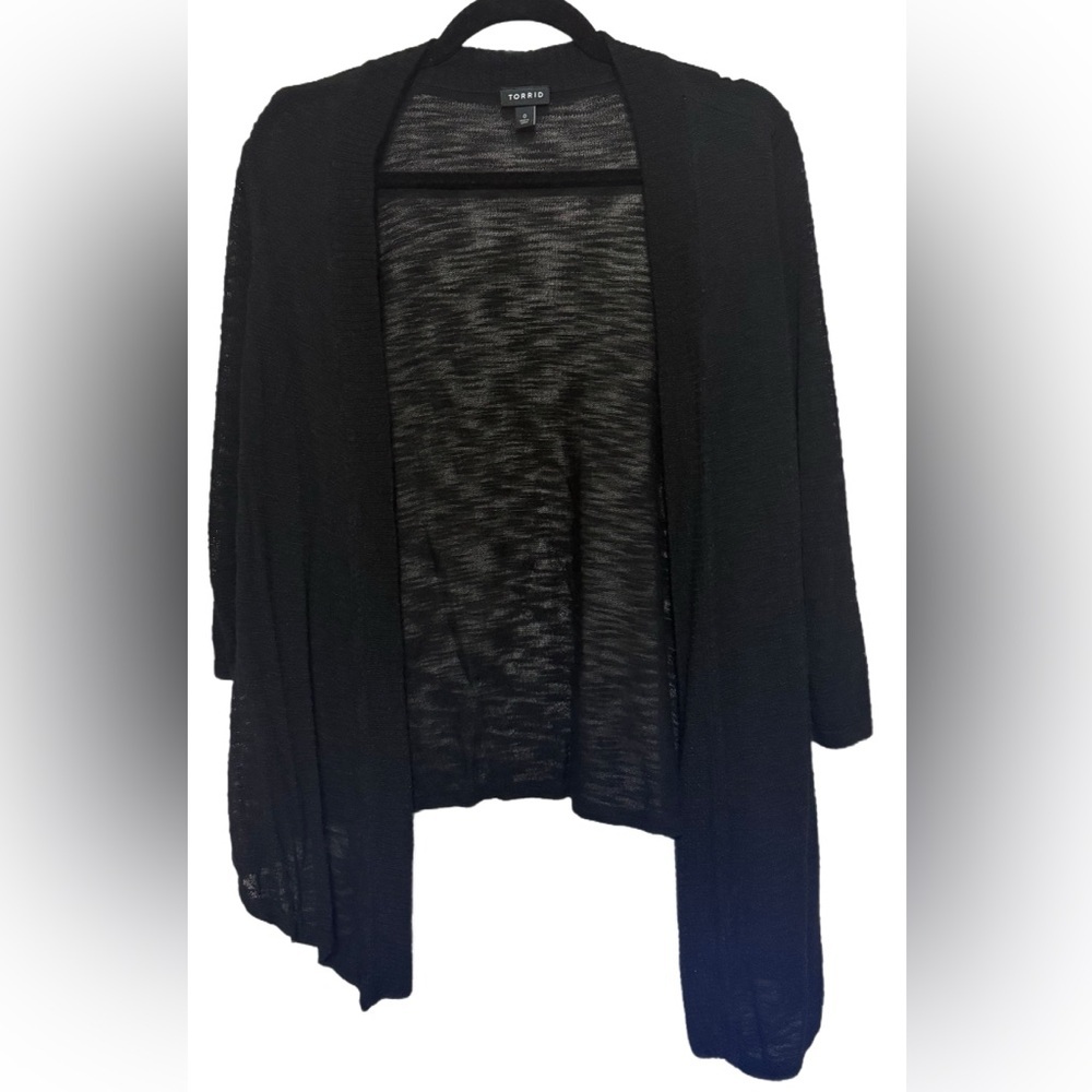 GUC Torrid Slub Knit Cardigan Drape Front Sweater, Size 0 (L/12), Black - Picture 5 of 8